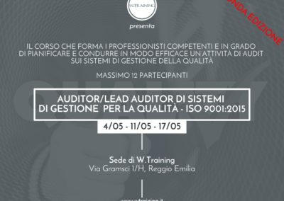 Auditor/Lead Auditor di Sistemi di Gestione per la Qualità – ISO 9001:2015
